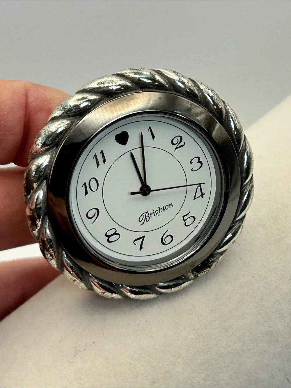 Brighton Collectibles Twisted Rope Desk Clock Silver Plated New Battery Patina